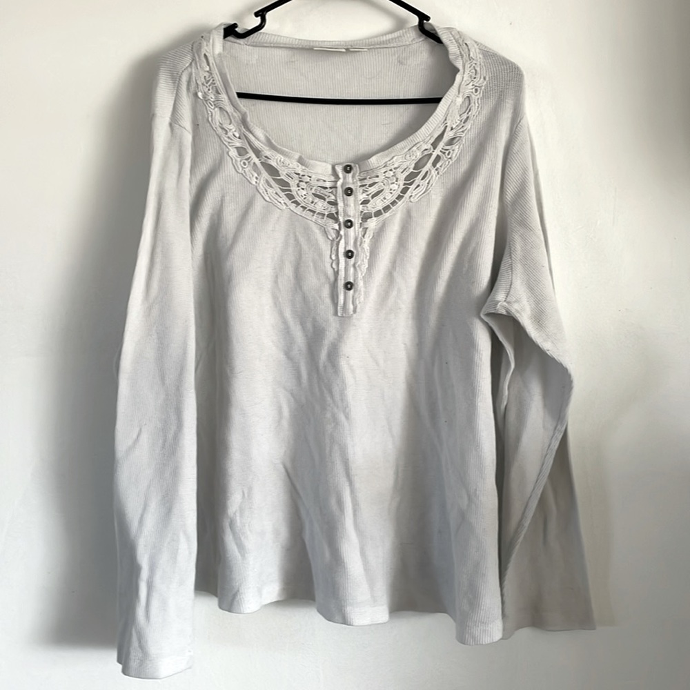White lace chest button down